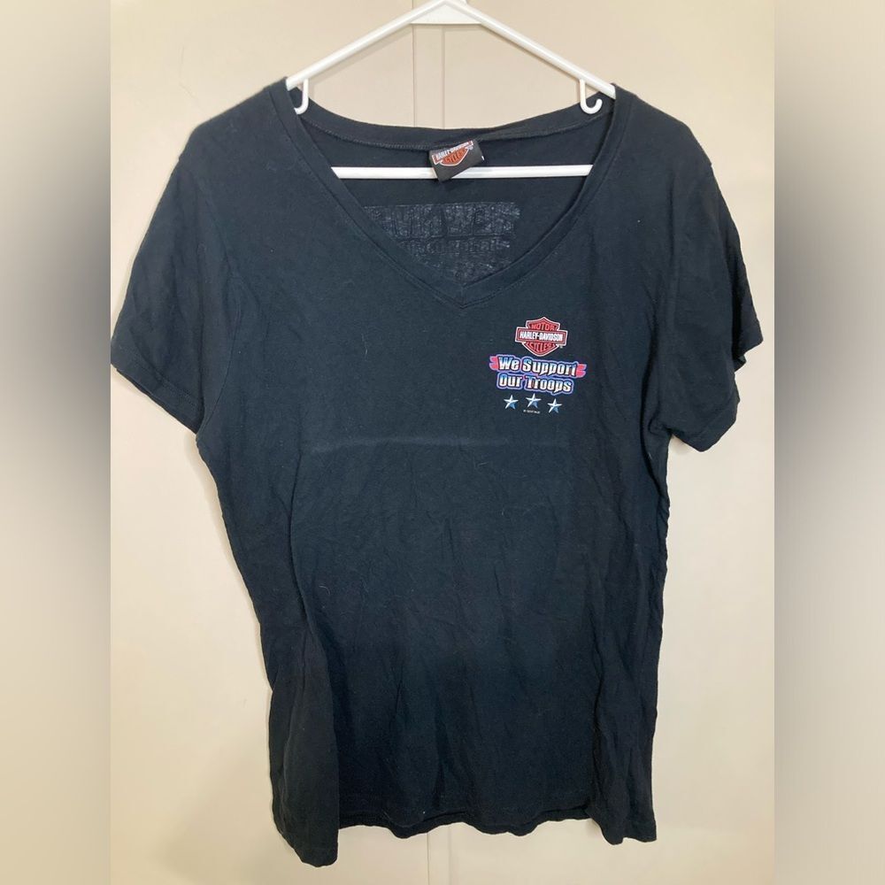 Harley Davidson T Shirt Women's XL We Support Our Troops Double Sided Tee